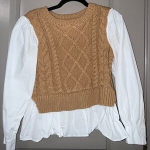 Anthropologie Camel Cable Knit Sweater Vest